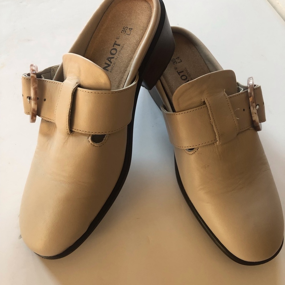 Naot Cream Mules with Wide Strap and Buckle